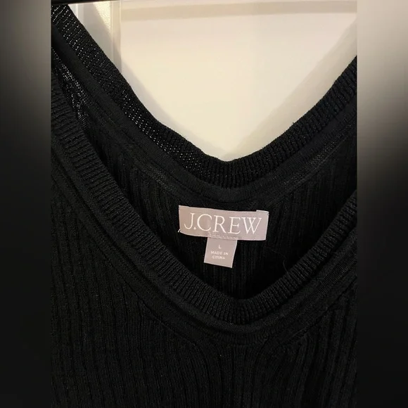 J. Crew Merino Wool Linen Blend Black Ribbed V-Neck Tank - Picture 3 of 5